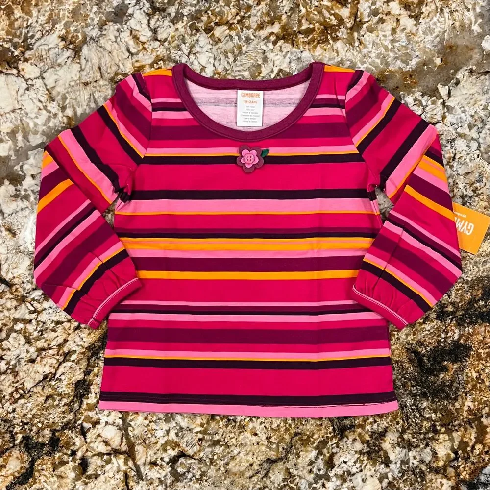 NWT Gymboree Pink & Purple W/Applique Flower Striped Top & Ponte Pants - 18-24M
